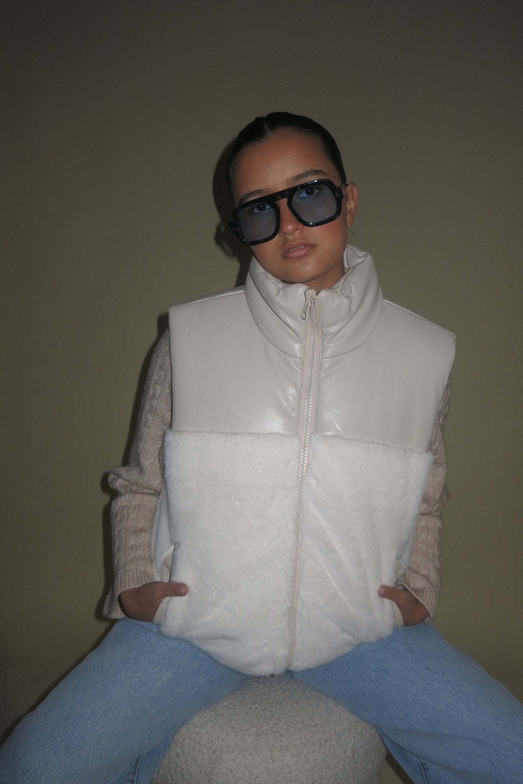 ONLINE ONLY | Reversible Faux Leather Vest - Cream
