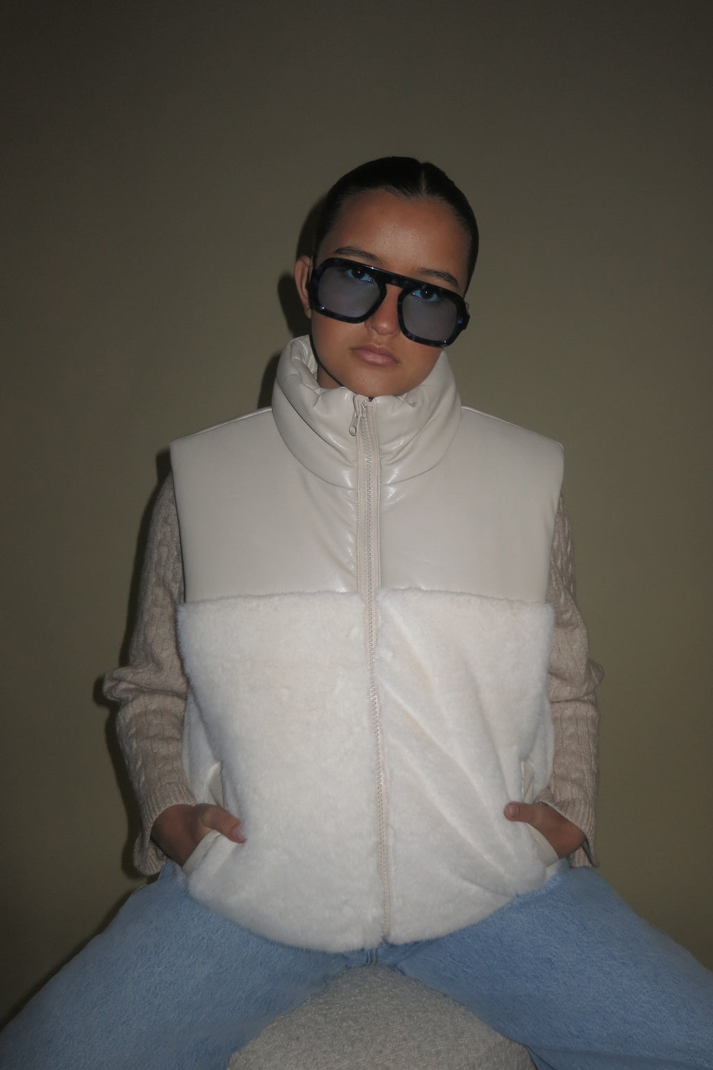 ONLINE ONLY | Reversible Faux Leather Vest - Cream