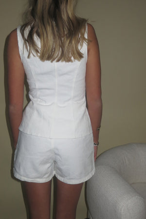 ONLINE ONLY | Pleated Denim Shorts - White