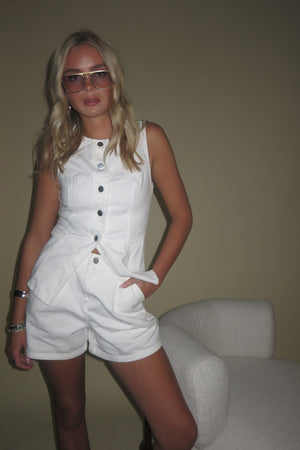 ONLINE ONLY | Pleated Denim Shorts - White